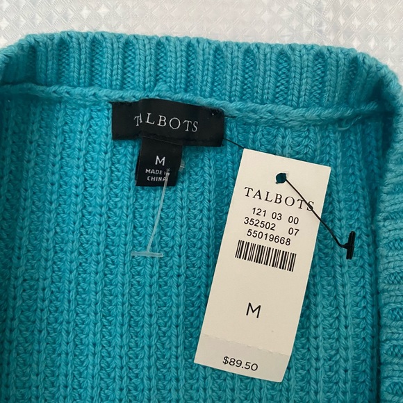 Talbots Turquoise Blue Long Sleeve Cable Knit Sweater, size M - Picture 2 of 8